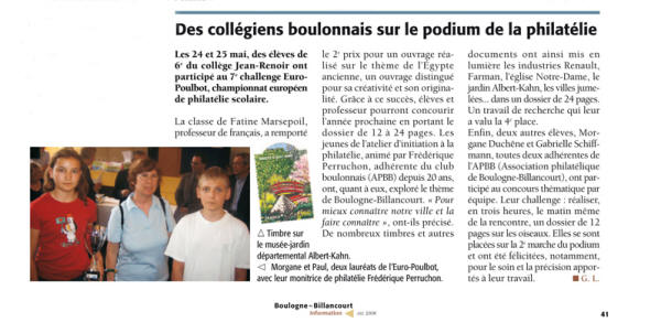 Article sur les collégiens boulonnais.