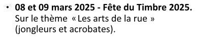 Du samedi 08 au dimanche 09 mars 2025. Fête du timbre 2025 sur le thème \